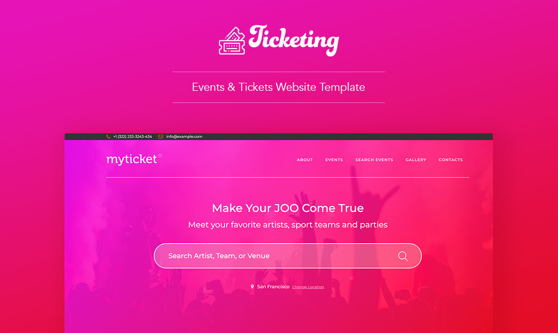 Events ticketing. Event ticket.